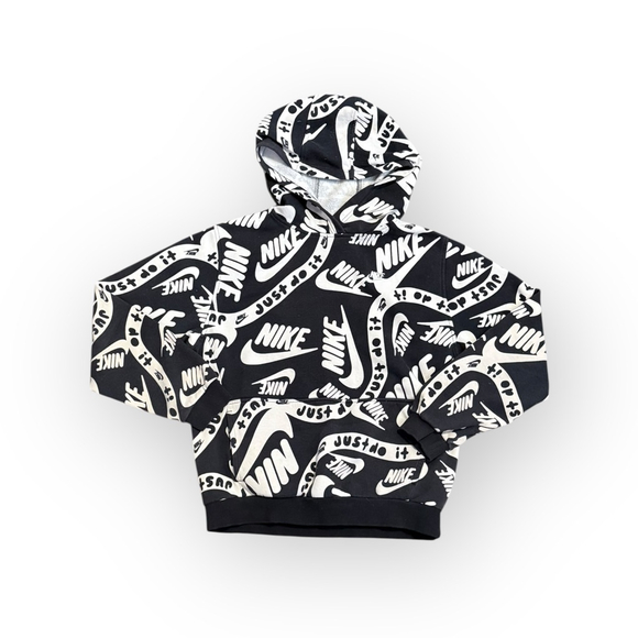 Nike All Over Print Logo Hoodie Black/White Youth Sz XL FD3168-010 - Picture 3 of 7